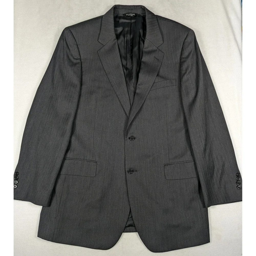 Jos A Bank‎ Mens 44L Charcoal Gray Herringbone 100% Wool 2-Button Jacket  Blazer